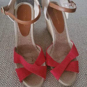 BCBGeneration Red and Beige Canvas Wedge 9.5